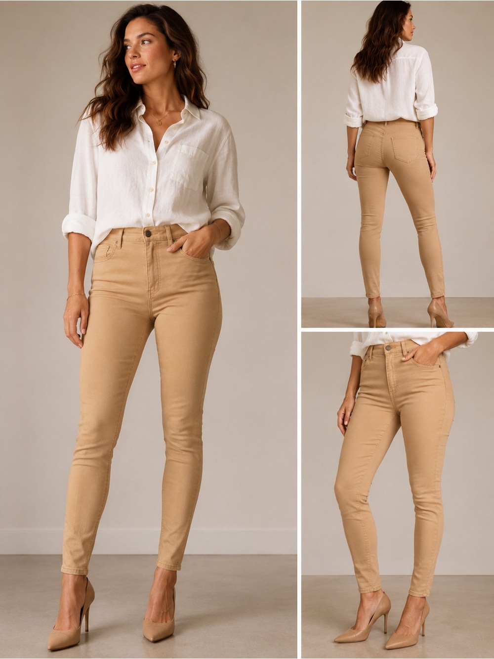 Soft Surroundings Ultimate Skinny High-Rise Tan Stretch Jeans Pants 2A N42 Large
